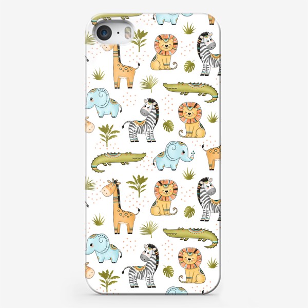 Чехол iPhone «Африканские животные  (жираф, слон, крокодил, зебра, лев )»
