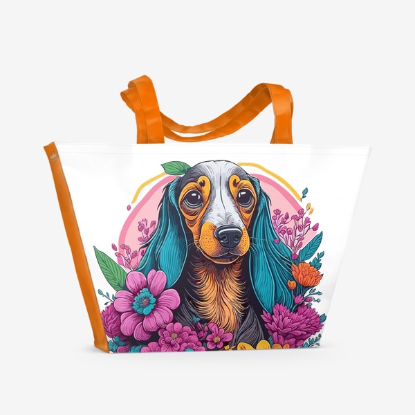 Пляжная сумка «Красивая такса в цветах»