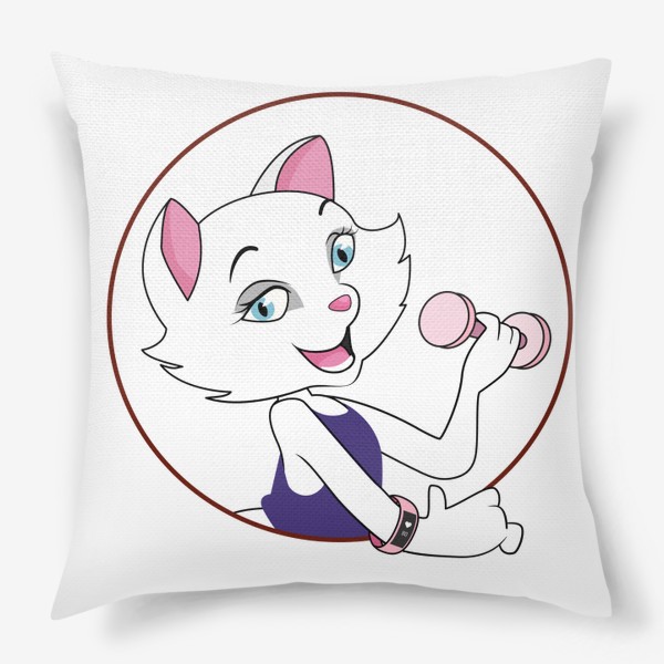 Подушка «Фитнесс кошка с розовой гантелей»
