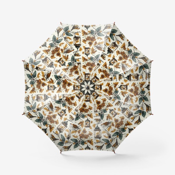 Зонт «Осенний этюд с фонариками и воробьями»
