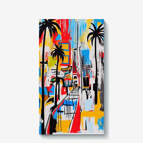 Холст «Абстрактный городской пейзаж с пальмами»