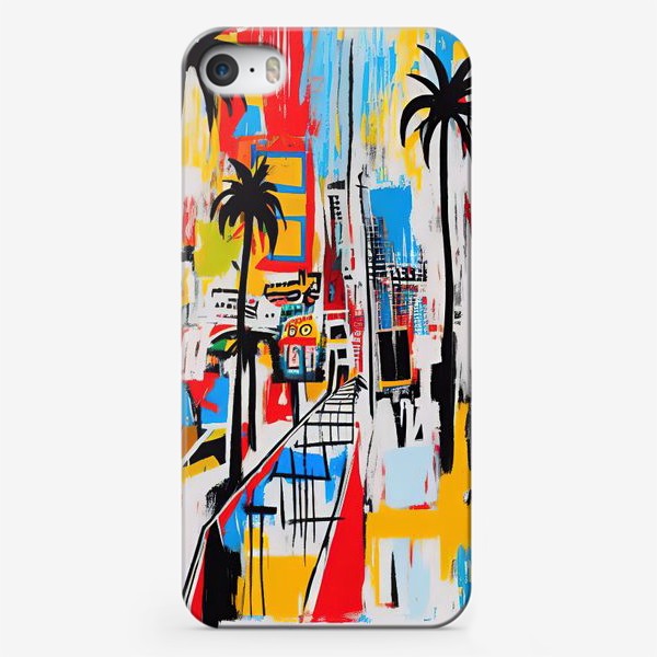 Чехол iPhone «Абстрактный городской пейзаж с пальмами»
