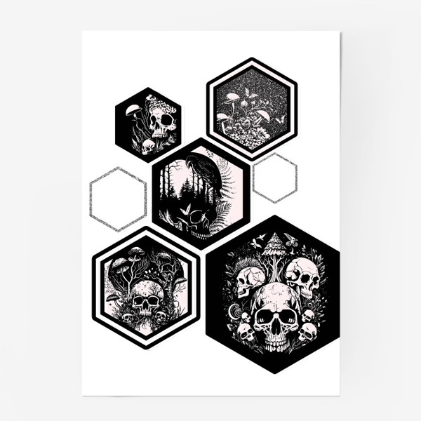 Постер «Папоротник, черепа и шестиугольники»