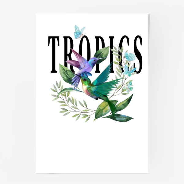 Постер «Птицы, бабочки, цветы»