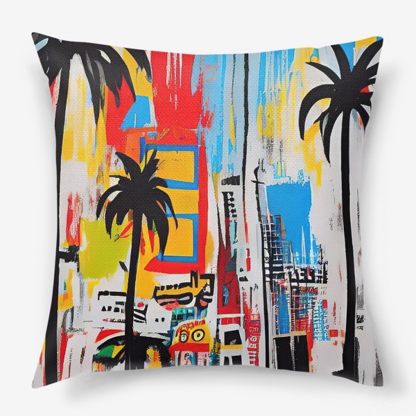 Подушка &laquo;Абстрактный городской пейзаж с пальмами&raquo;