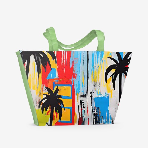 Пляжная сумка «Абстрактный городской пейзаж с пальмами»