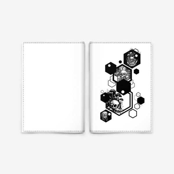 Обложка для паспорта &laquo;Папоротник, черепа и шестиугольники&raquo;