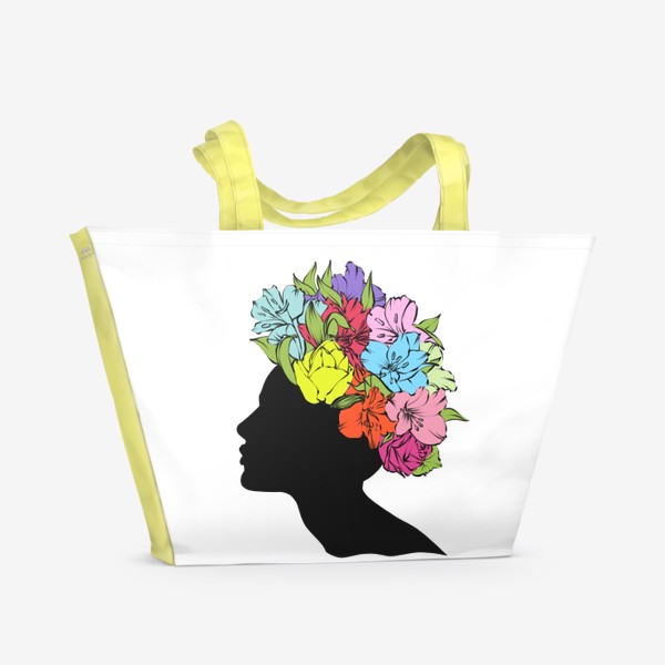 Пляжная сумка «Силуэт девушки в цветах»