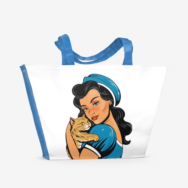 Пляжная сумка «Девушка с котом»