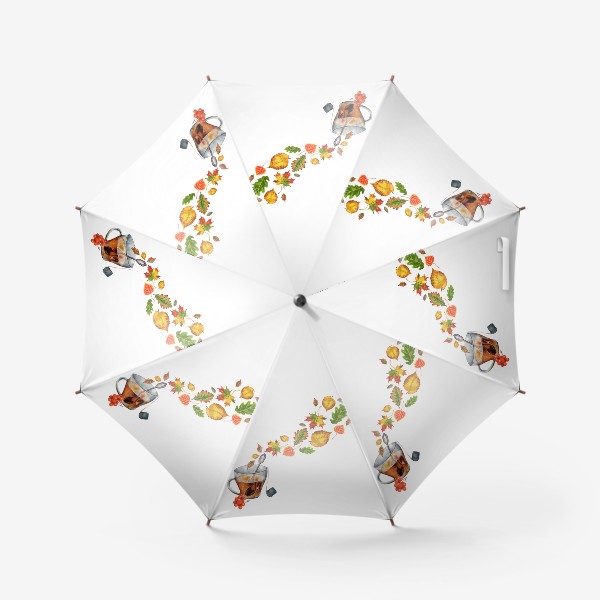 Зонт «Чашка чая с паром из листьев акварель»