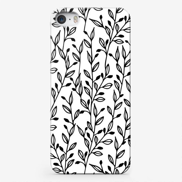 Чехол iPhone &laquo;Паттерн черно-белые листья&raquo;