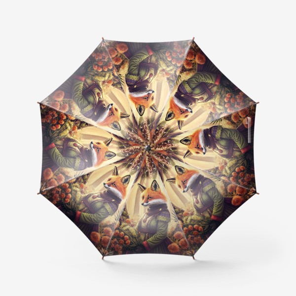 Зонт «Лиса-травница с букетом цветов и трав в лесу, принт в стиле анималистика, осенние благородные цвета, приглушенные тона»