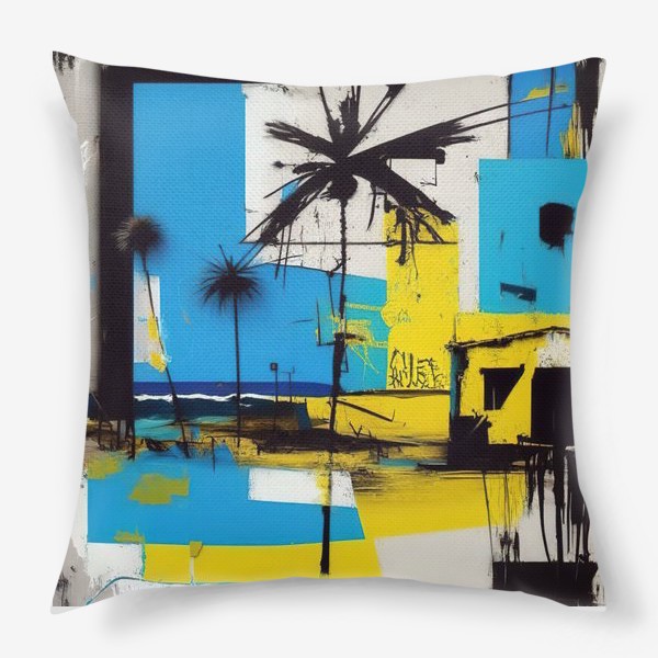 Подушка «Абстрактный городской пейзаж с пальмой»