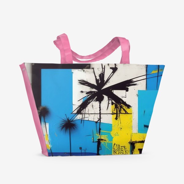 Пляжная сумка «Абстрактный городской пейзаж с пальмой»