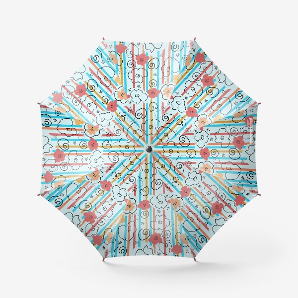 Зонт &laquo;Абстрактный полосатый паттерн с цветами. Абстрактные цветы.&raquo;