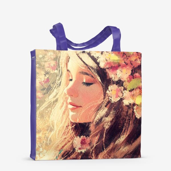 Сумка-шоппер «Девушка с цветами, красивый весенний/летний солнечный принт, жизнерадостный портрет для хорошего настроения»