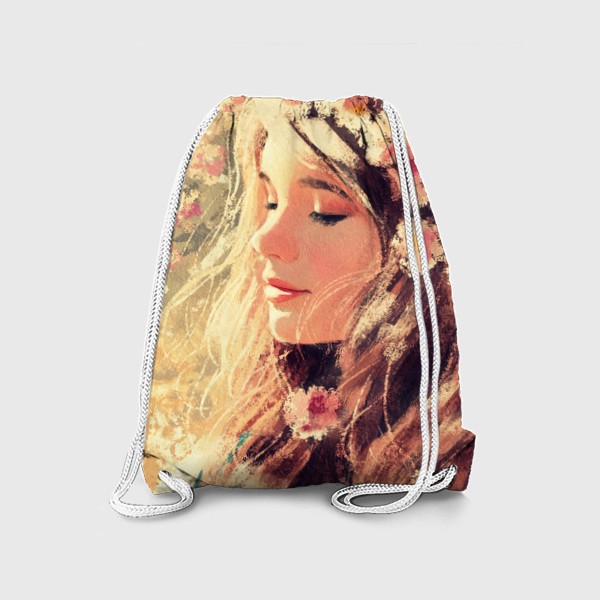 Рюкзак «Девушка с цветами, красивый весенний/летний солнечный принт, жизнерадостный портрет для хорошего настроения»