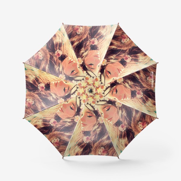 Зонт «Девушка с цветами, красивый весенний/летний солнечный принт, жизнерадостный портрет для хорошего настроения»