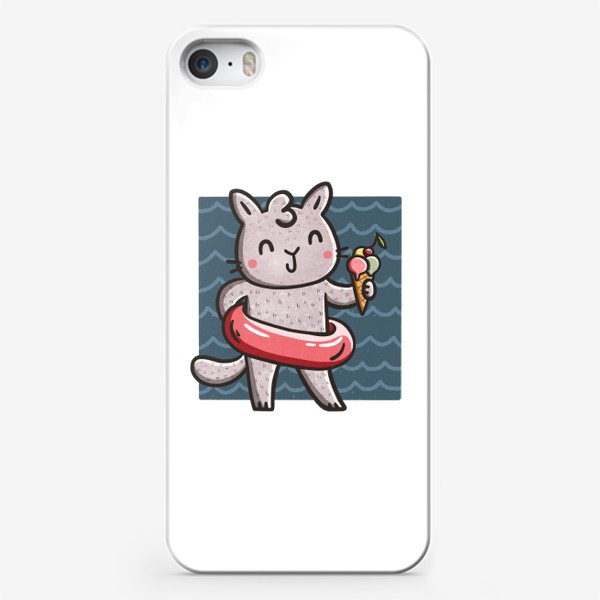 Чехол iPhone «Кошка с мороженым на пляже. Море. Лето»