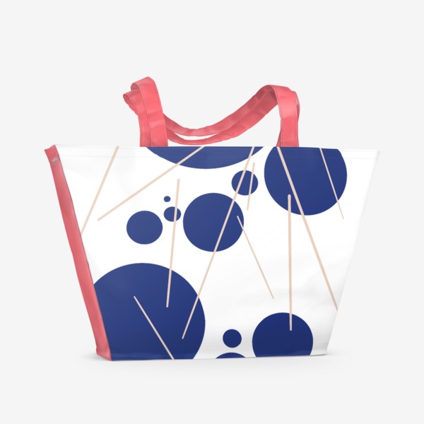 Пляжная сумка «Узор абстрактный №4 Сферы и связи синий бежевый »