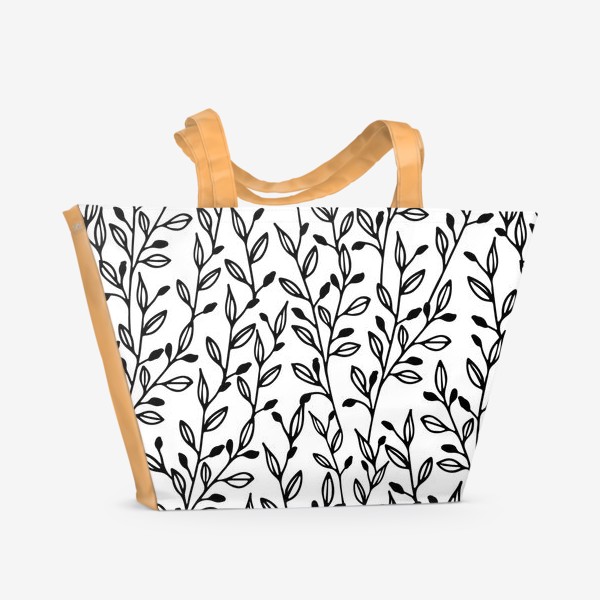Пляжная сумка «Паттерн черно-белые листья»