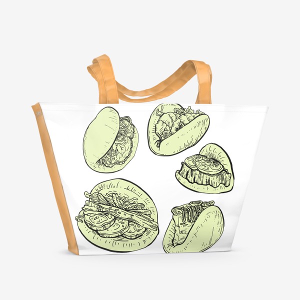 Пляжная сумка «Блюда восточных кухонь. Булочки бао, китайское блюдо»