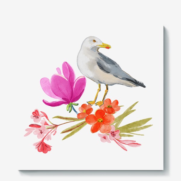 Холст «чайка в цветах»