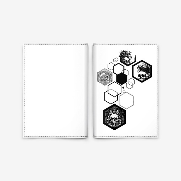 Обложка для паспорта «Папоротник, черепа и шестиугольники»