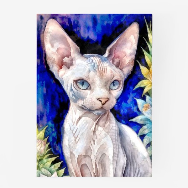Постер «Кот сфинкс с цветами акварель»