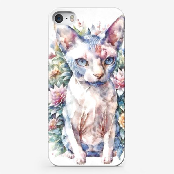 Чехол iPhone «Кот породы сфинкс в цветах акварель»