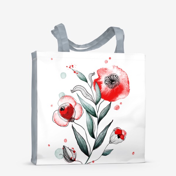 Сумка-шоппер «Акварельные красные цветы и чёрный линер»