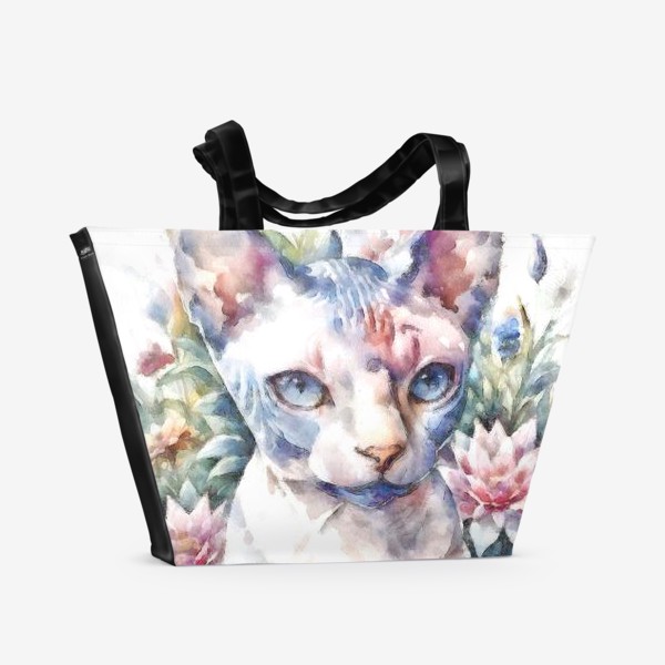 Пляжная сумка «Кот породы сфинкс в цветах акварель»
