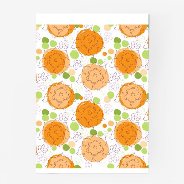Постер &laquo;Бесшовный паттерн с георгинами.Оранжевые георгины.Цветы.&raquo;