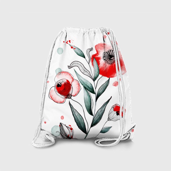 Рюкзак «Акварельные красные цветы и чёрный линер»