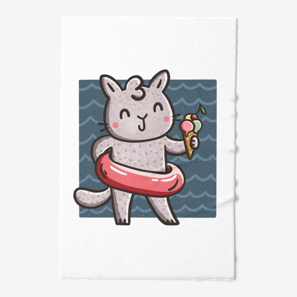 Полотенце «Кошка с мороженым на пляже. Море. Лето»