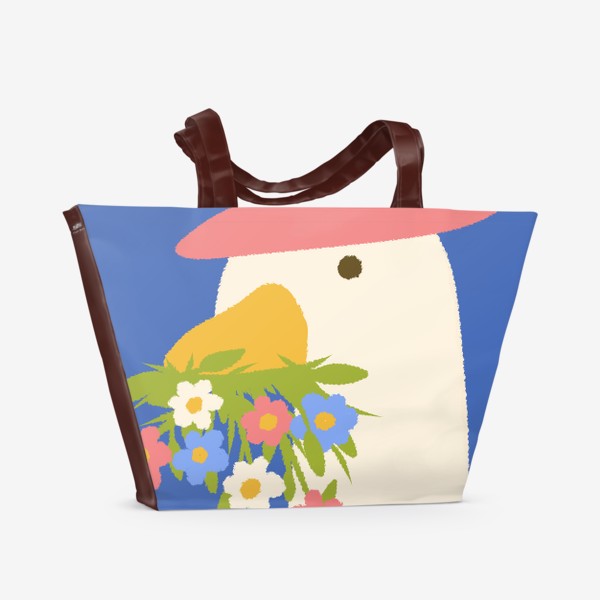 Пляжная сумка «Летний гусь с цветами в шляпе. Портреты животных»