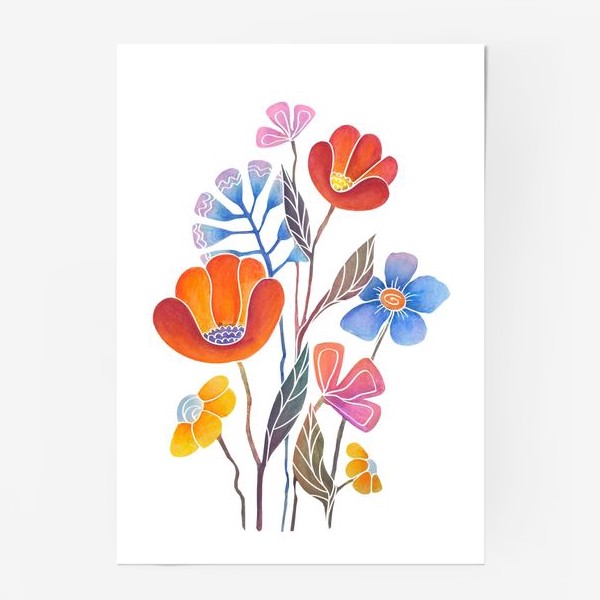 Постер «Букет цветов акварель»