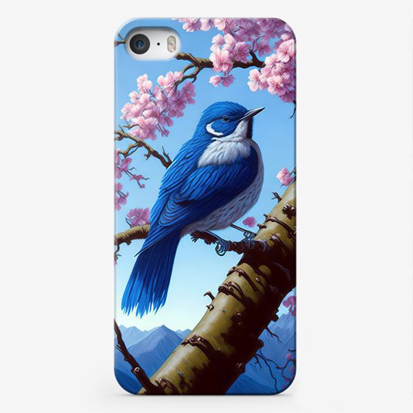 Чехол iPhone «Синяя птичка и сакура»