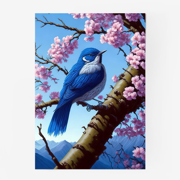Постер «Синяя птичка и сакура»
