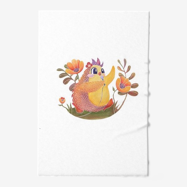 Полотенце «Милая акварельная птичка с цветами»