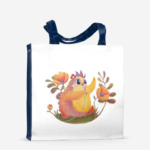 Сумка-шоппер «Милая акварельная птичка с цветами»