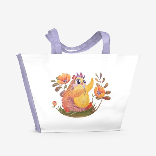 Пляжная сумка «Милая акварельная птичка с цветами»