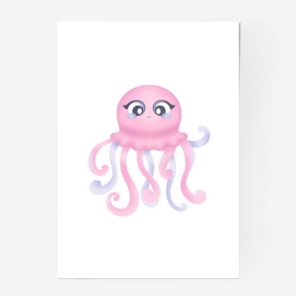Постер «Розовая медуза - забавный детский принт»