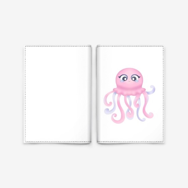 Обложка для паспорта «Розовая медуза - забавный детский принт»