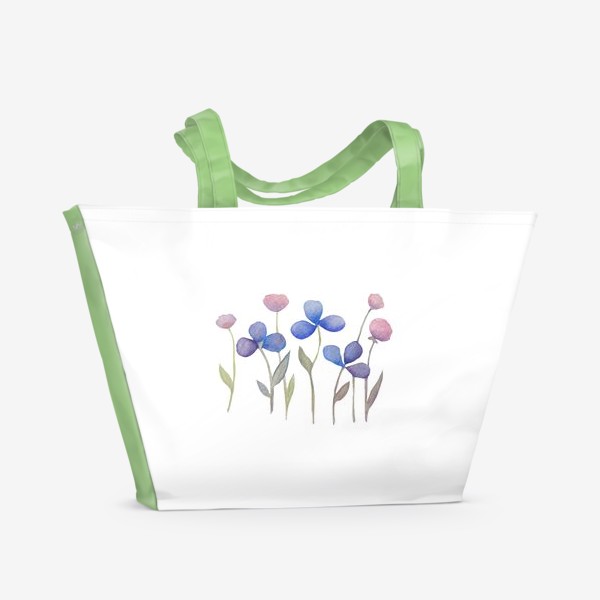 Пляжная сумка «Синие цветы - акварель»