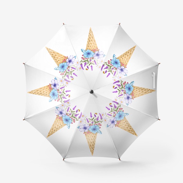 Зонт «Цветочное мороженое. Анемоны, ромашка, лаванда, пчела»