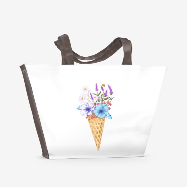 Пляжная сумка «Цветочное мороженое. Анемоны, ромашка, лаванда, пчела»