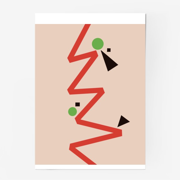 Постер «Абстрактный узор № 16 Курсор и линия чёрный зелёный красный бежевый »