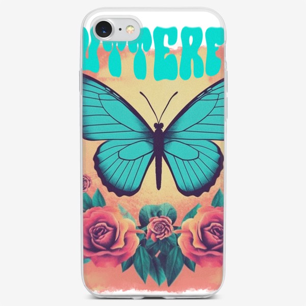 Чехол iPhone «Бабочка в розах»