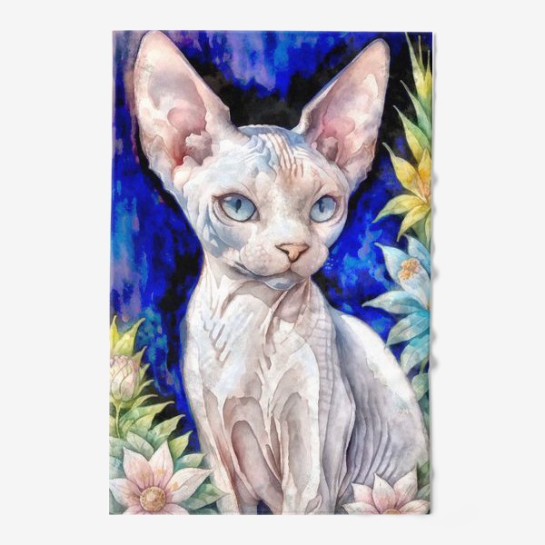 Полотенце «Кот сфинкс с цветами акварель»